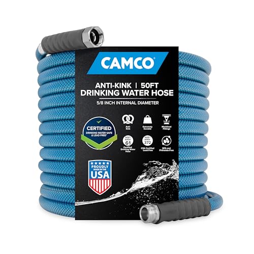 Camco TastePURE 50Foot Premium Drinking Water Hose  Features a HeavyDuty Reinforced PVC Construction Machined Fittings with Strain Relief Ends and has a 58Inch Inside Diameter 21009 - Image 1