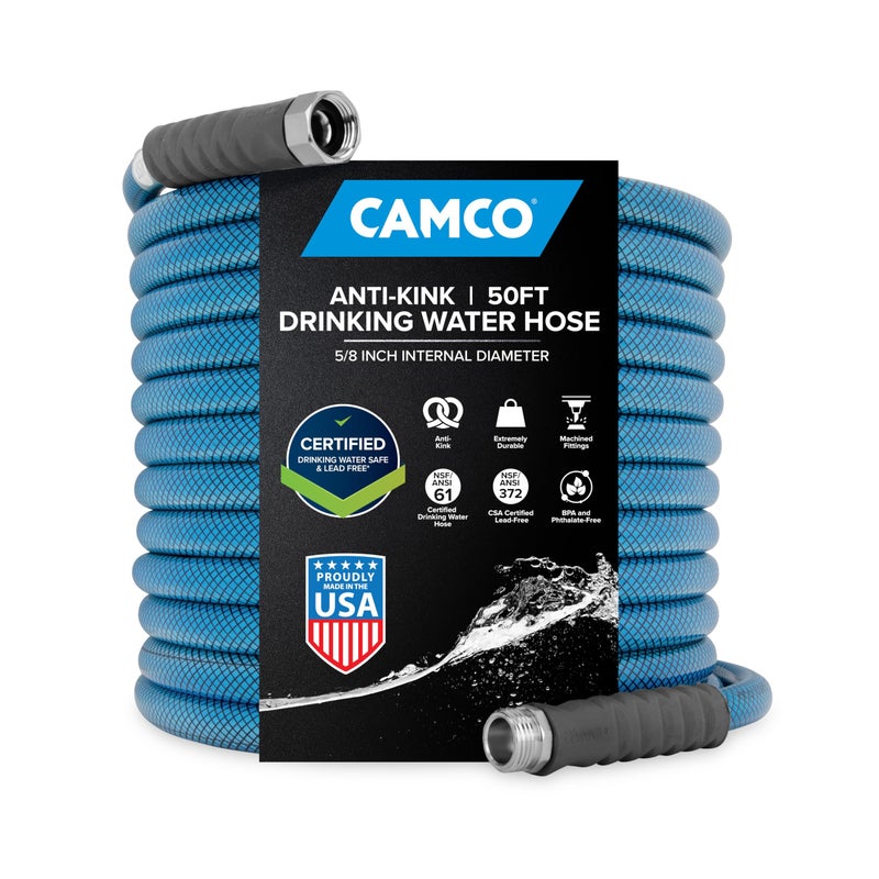 Camco TastePURE 50Foot Premium Drinking Water Hose  Features a HeavyDuty Reinforced PVC Construction Machined Fittings with Strain Relief Ends and has a 58Inch Inside Diameter 21009 - Image 2