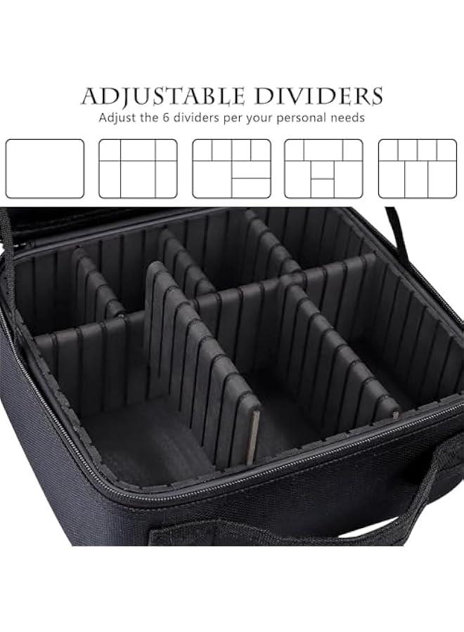 تراسل حقيبة مكياج للسفر من تراسل تنظيم مستحضرات التجميل تخزين محمولة للفنانين مع فواصل قابلة للتعديل لمستحضرات وفرش المكياج وأدوات الزينة والمجوهرات والاكسسوارات الرقمية جلد صناعي، أسود - Image 3