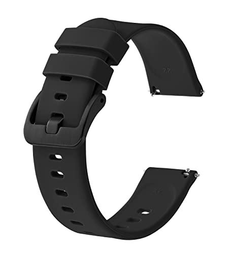 BISONSTRAP Silicone Watch Bands, Slim Watch Straps with Quick Release, 22mm, Black with Black Buckle - Image 1