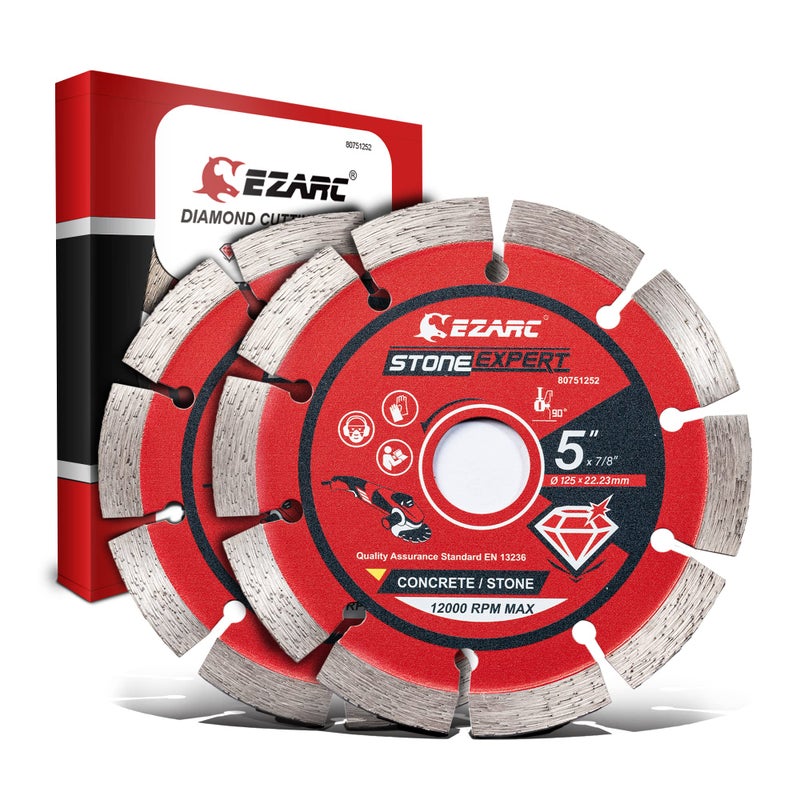 EZARC 5 inch Segmented Diamond Blade Diamond Cutting Wheel for Angle Grinder Stone Master 5 Stone Blade for Cutting Concrete Granite Masonry Brick 7820mm58 Arbor 2Pack