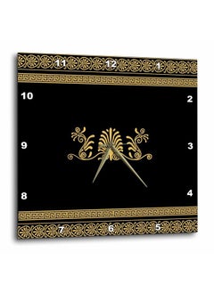 3DROSE Dpp_56709_1 Golden Yellow And Black Ancient Greek Decorative Spirals And Palm Leaves Classic Grecian Key Wall Clock 10 By 10Inch  - Image 2