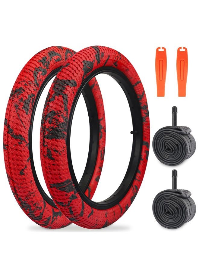 WEEROCK Bike Tire 16 Inch Tires 2 Pack 16 x 2.1 Folding Bead Replacement Tyre with 16 Inch Inner Tubes for 16 Inch Bicycles, Kid Bike, MTB, Mountain Bike, BMX, Red Black - Image 1