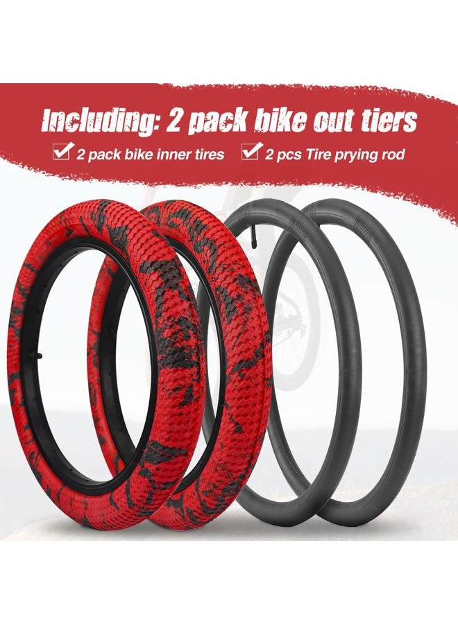 WEEROCK Bike Tire 16 Inch Tires 2 Pack 16 x 2.1 Folding Bead Replacement Tyre with 16 Inch Inner Tubes for 16 Inch Bicycles, Kid Bike, MTB, Mountain Bike, BMX, Red Black - Image 2