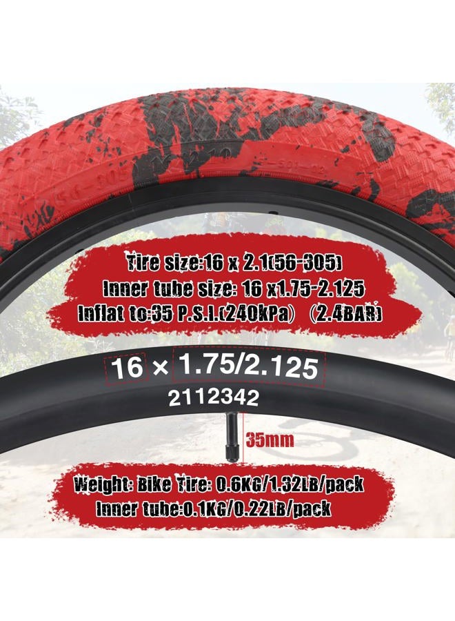 WEEROCK Bike Tire 16 Inch Tires 2 Pack 16 x 2.1 Folding Bead Replacement Tyre with 16 Inch Inner Tubes for 16 Inch Bicycles, Kid Bike, MTB, Mountain Bike, BMX, Red Black - Image 4