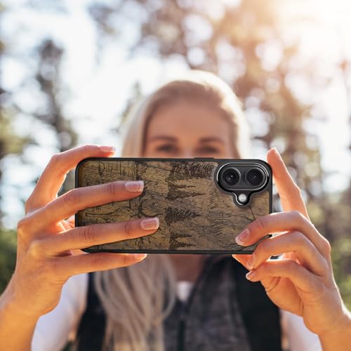 Carveit Magnetic Wooden Case for iPhone 17 Case, Wood Artisan Engraved & Black Soft TPU Shockproof Cover, Compatible with MagSafe Wireless Chargers (Mountains and Deer) Walnut - Image 5