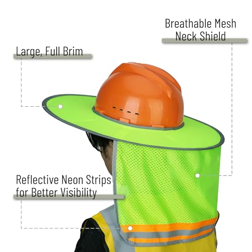 UNCO- Hard Hat Sun Shield, Green, Full & Standard Brim Mesh Sunshade High Visibility Reflective, Hard Hat Sun Shade, Hard Hat Accessories, Hard Hat Visor, Hard Hat Shade, Hard Hat Neck Shade - Image 3