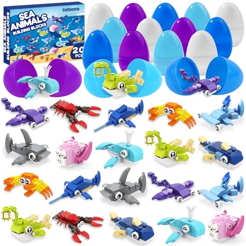 Celltestria 20pcs Prefilled with Easters Eggs Building Blocks Marine Animals Building Gifts Toys for Kids Easters Basket Stuffers for Boy Girl School Classroom Prizes Hunt Supplies Party Favors - Image 1