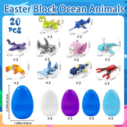 Celltestria 20pcs Prefilled with Easters Eggs Building Blocks Marine Animals Building Gifts Toys for Kids Easters Basket Stuffers for Boy Girl School Classroom Prizes Hunt Supplies Party Favors - Image 5