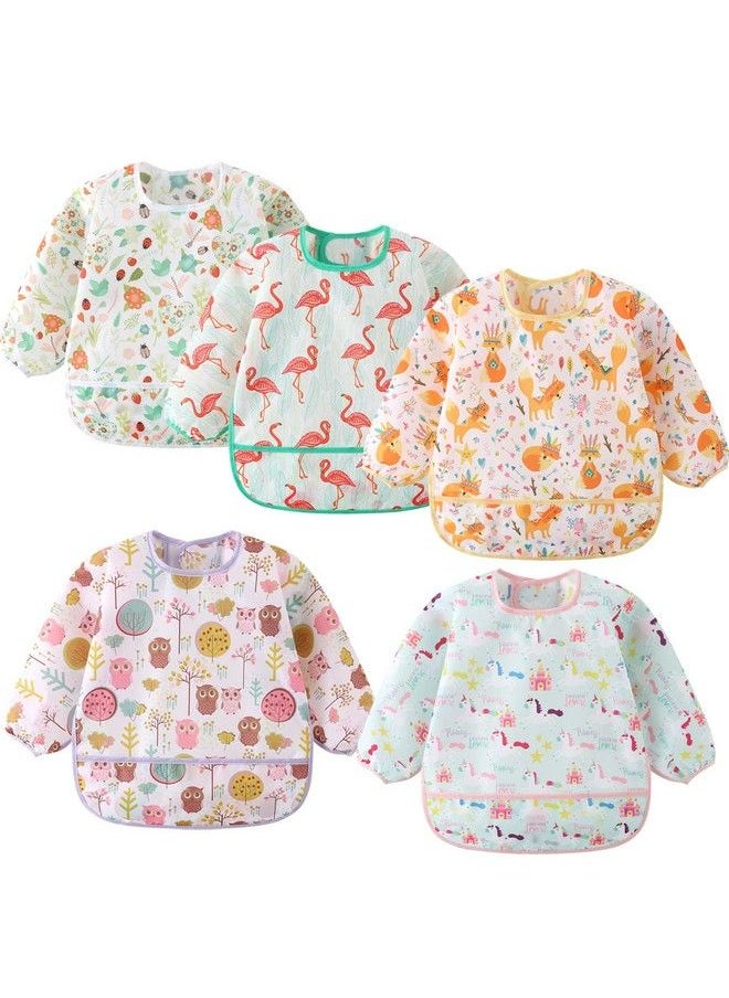 ElecMotive 5 Pack Long Sleeve Bibbaby Toddler Waterproof Sleeved Bib For 630 Months Reusable With Catchall Pocket  - Image 2