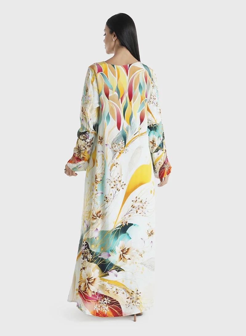 KASHKHA  Multi Floral and Abstract Printed Viscose Crepe Jalabiya (VDU850) for Women | Best Price UAE