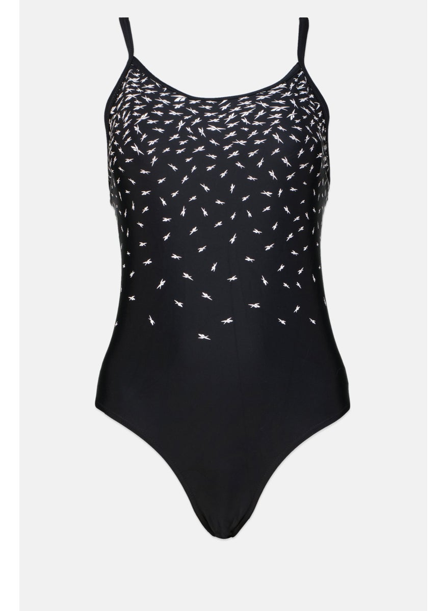 Reebok - Women Allover Print One Piece Swimwear, Black - Image 1