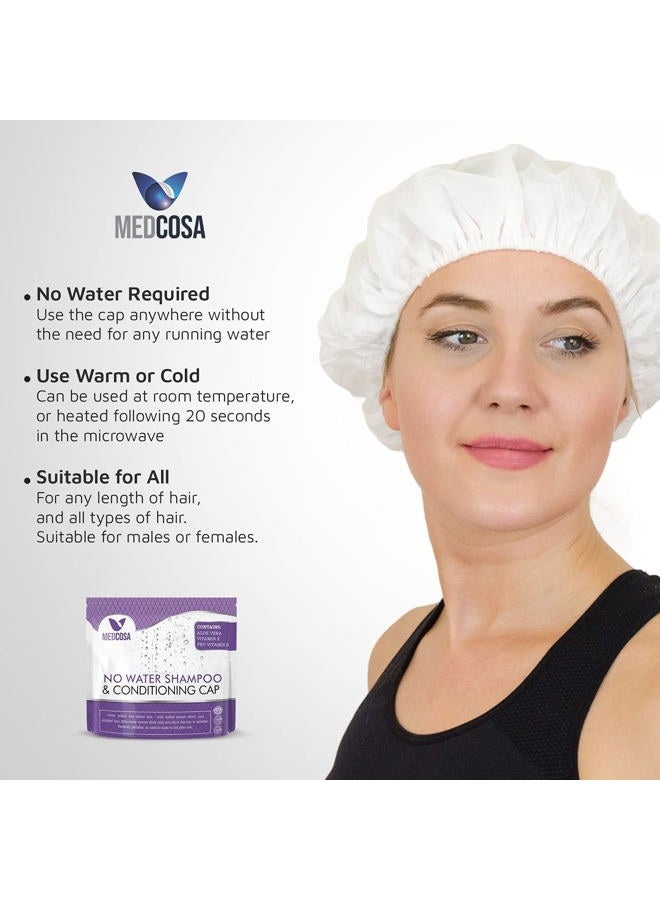 Medcosa No Rinse Shampoo Caps - Waterless Shampoo and Conditioner Hair Wash Cap - Dry Hair Washing Aids with Aloe Vera and Vitamins - Pack of 5 Rinse Free No Water Shower Caps - Image 2