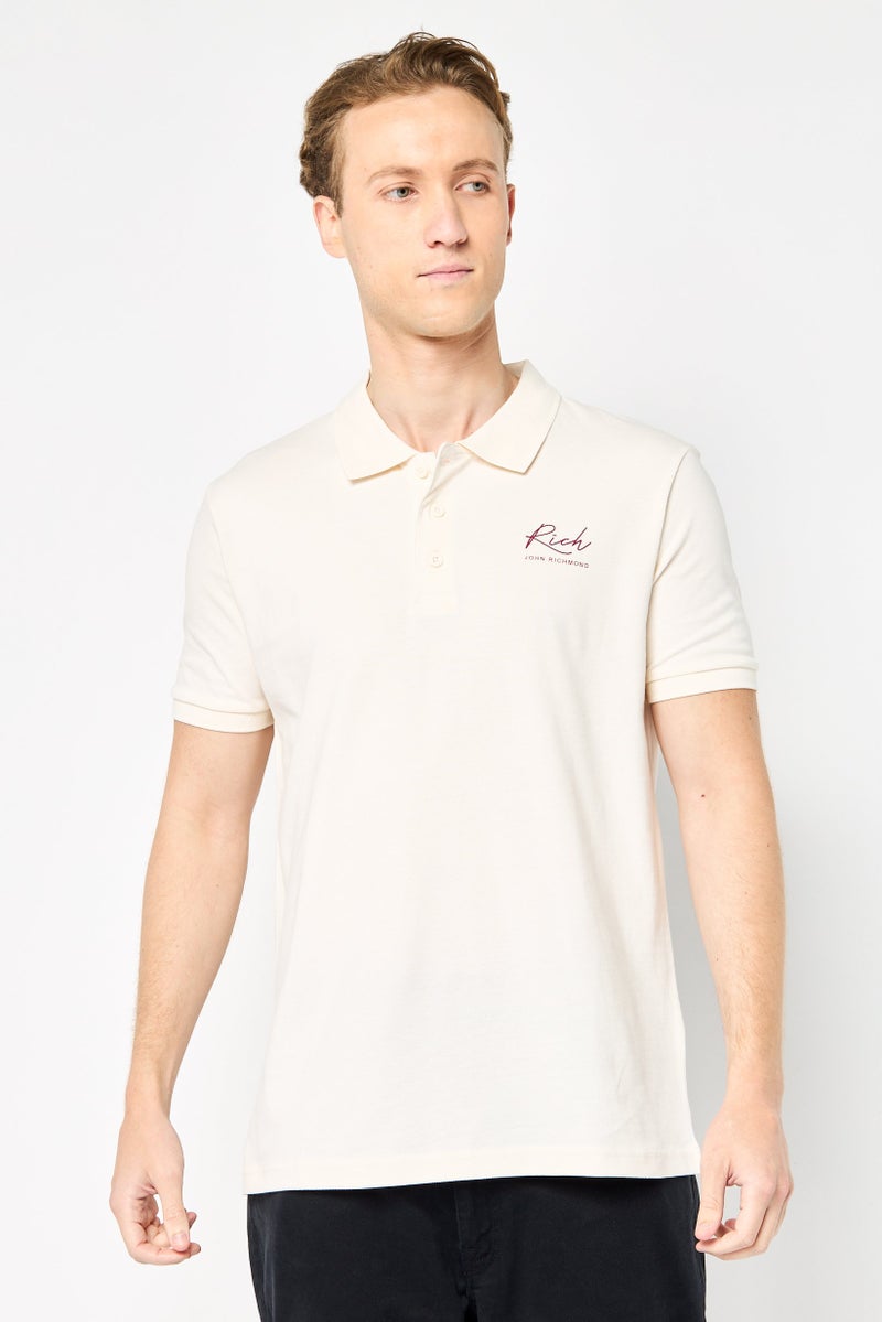 JOHN RICHMOND Men Regular Fit Brand Logo Short Sleeves Polo Shirt, Cream - Image 1