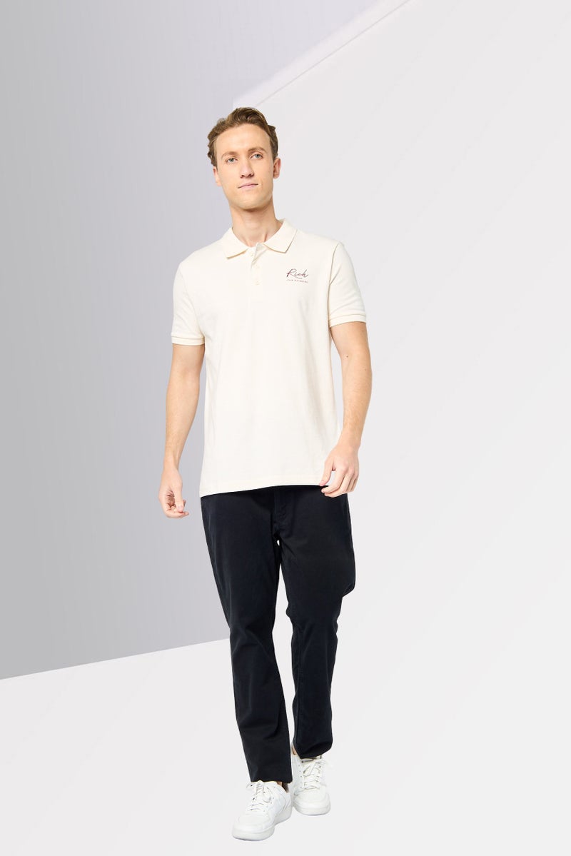 JOHN RICHMOND Men Regular Fit Brand Logo Short Sleeves Polo Shirt, Cream - Image 3