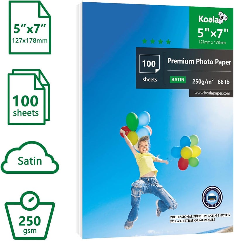 KOALA Inkjet Satin/Oyster Photo Paper 18x13cm 250gsm 100 Sheets Premium Satin Resin Coated for Canon HP Epson Inkjet Printers - Image 2