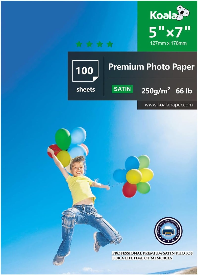 KOALA Inkjet Satin/Oyster Photo Paper 18x13cm 250gsm 100 Sheets Premium Satin Resin Coated for Canon HP Epson Inkjet Printers - Image 1