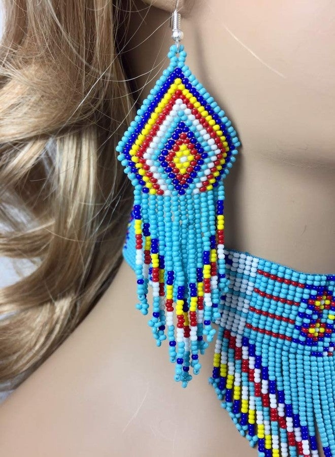 BeadsCorner Native Style Seed Beads Beaded Choker Bib Statement Necklace - Image 5