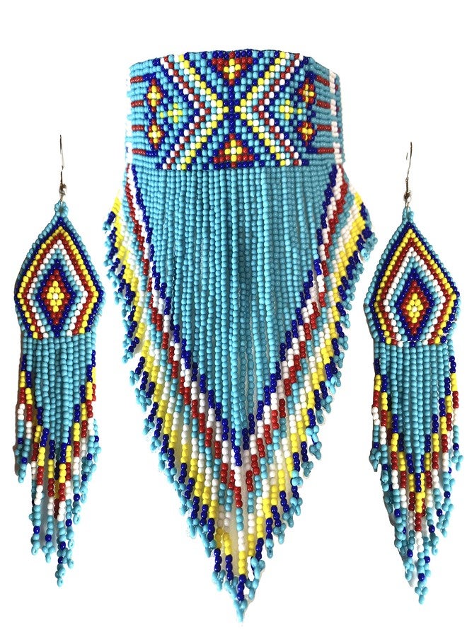 BeadsCorner Native Style Seed Beads Beaded Choker Bib Statement Necklace - Image 1