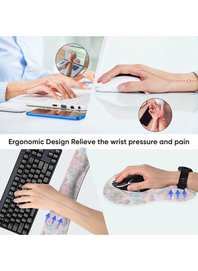 WINTOJO Wrist Rest Support for Mouse Pad Keyboard Set Circle Coaster Gaming Mouse Pad Ergonomic Gel Memory Foam Set for Computer, Laptop, Office, Pain Relief, Comfortably Typing Cute KM-37 - Image 5