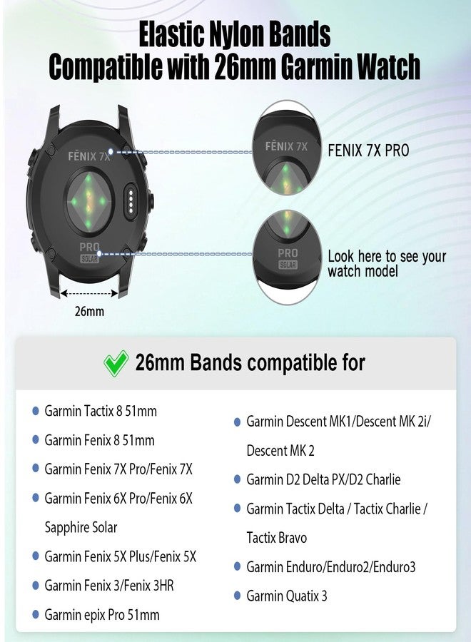 Acortjl 26mm Elastic Watch Bands Compatible for Garmin Fenix 8 51mm/Tactix 8 51mm/Enduro/2X/epix Pro 51mm, Quickfit Nylon Band for Fenix 7X/6X Pro/5X Plus/3/Tactix/Descent MK2i Smartwatches - Image 2
