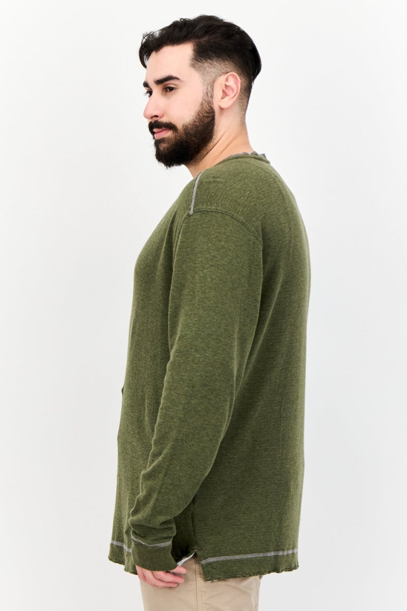 TRUE GRIT Men Crew Neck Long Sleeves Heather T-Shirt, Olive - Image 2