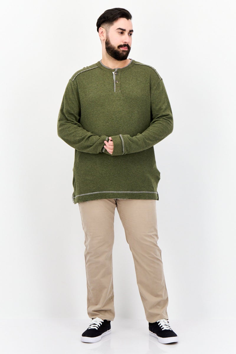 TRUE GRIT Men Crew Neck Long Sleeves Heather T-Shirt, Olive - Image 4