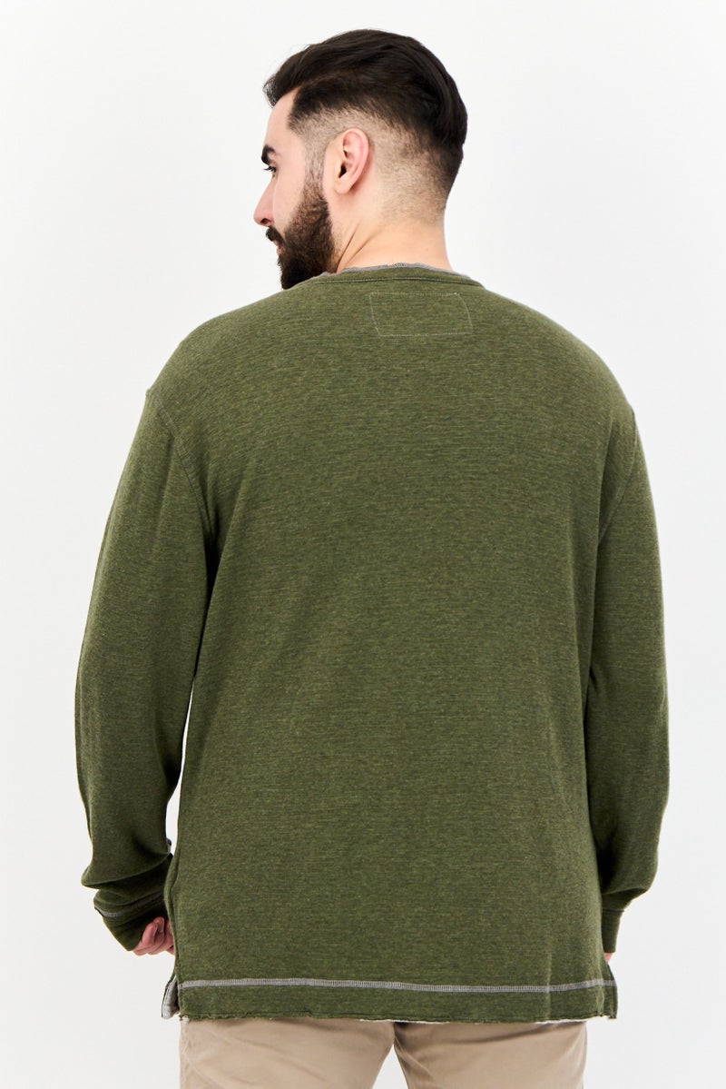 TRUE GRIT Men Crew Neck Long Sleeves Heather T-Shirt, Olive - Image 3