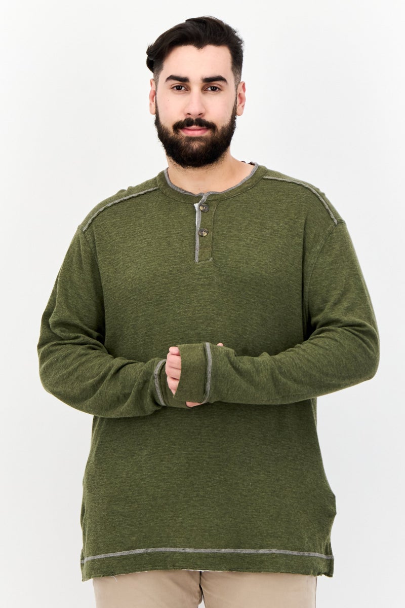 TRUE GRIT Men Crew Neck Long Sleeves Heather T-Shirt, Olive - Image 1