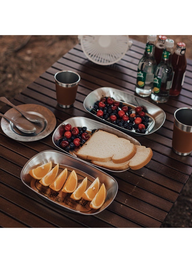 بينكساما لوحات الحلوى من الفولاذ المقاوم للصدأ 5 قطعة ، لوحات العشاء ، لوحات الوجبات الخفيفة ، علون الفواكه ، وصنادين النزهة للتخزين - Image 5