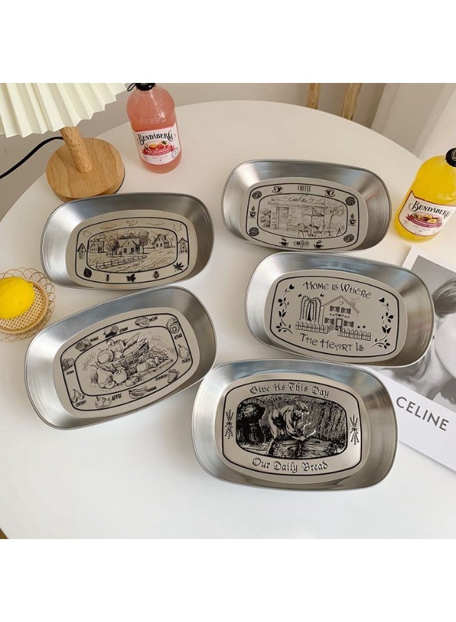 بينكساما لوحات الحلوى من الفولاذ المقاوم للصدأ 5 قطعة ، لوحات العشاء ، لوحات الوجبات الخفيفة ، علون الفواكه ، وصنادين النزهة للتخزين - Image 1