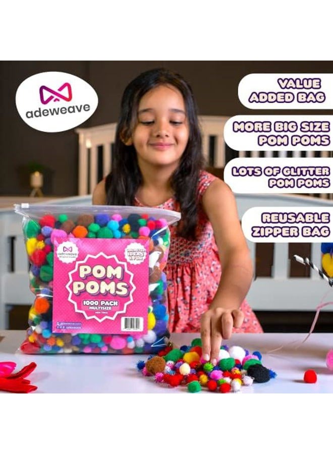 Adeweave 1000 Assorted Craft pom poms – Multicolor Bulk pom poms Arts and Crafts, Pompoms for Crafts in Assorted Size- Soft and Fluffy Puff Balls, Large Colored Cotton Balls for Home and School - Image 4
