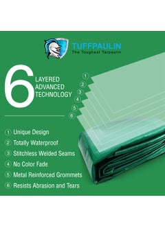 TUFFPAULIN TUFFPAULIN 12FT X 9FT 120 GSM Green Heavy Duty Tarpaulin Tirpal Tadpatri Tharpai Thadika Extra Strong Eyelets UV Resistant 100 Waterproof Virgin 6 Layer MLCL 3D Rib Technology1 No  - Image 3