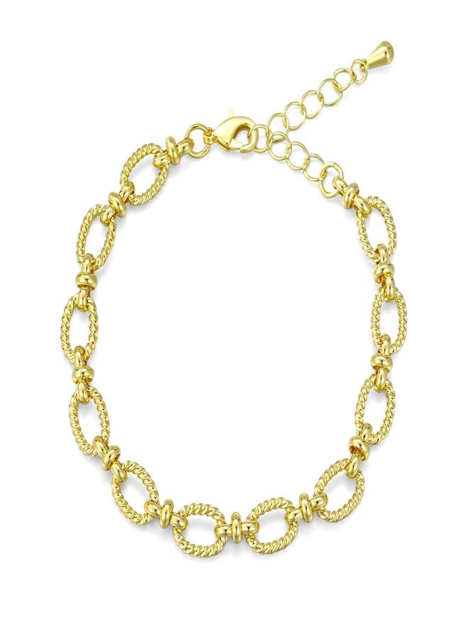 Mytys Two-Tone Link Bracelet for Women Silver-Tone & Gold-Tone Twisted Rope Chain Bracelet Adjustable Lobster Clasp Bracelet (Gold)