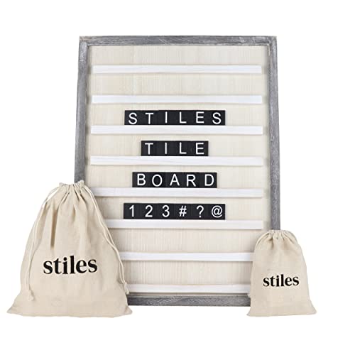 Stiles 23"x17" Tile Letter Board Sign Set, Wooden Message Board with 122 Letter Tiles and Numbers, Changeable Letterboard, Great Holiday & Christmas Gift for Friends and Family, Rustic - Image 1