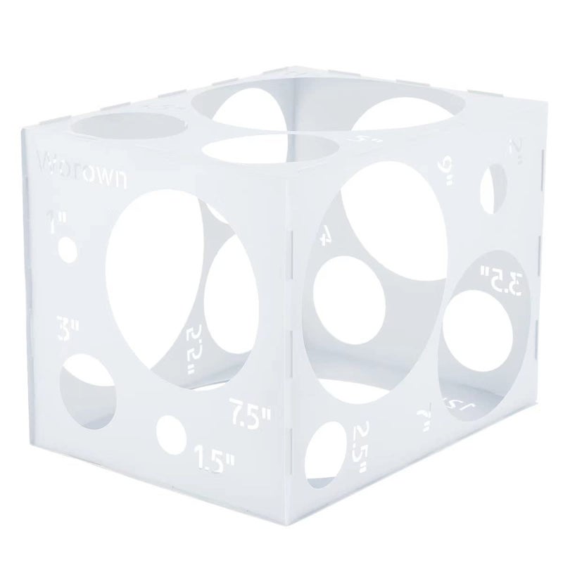 Worown 18 Holes Large Collapsible White Plastic Balloon Sizer Box, 1-12 Inch Balloons Sizer Cube, Balloon's Size Measurement Tools for Party Decorations - Image 1