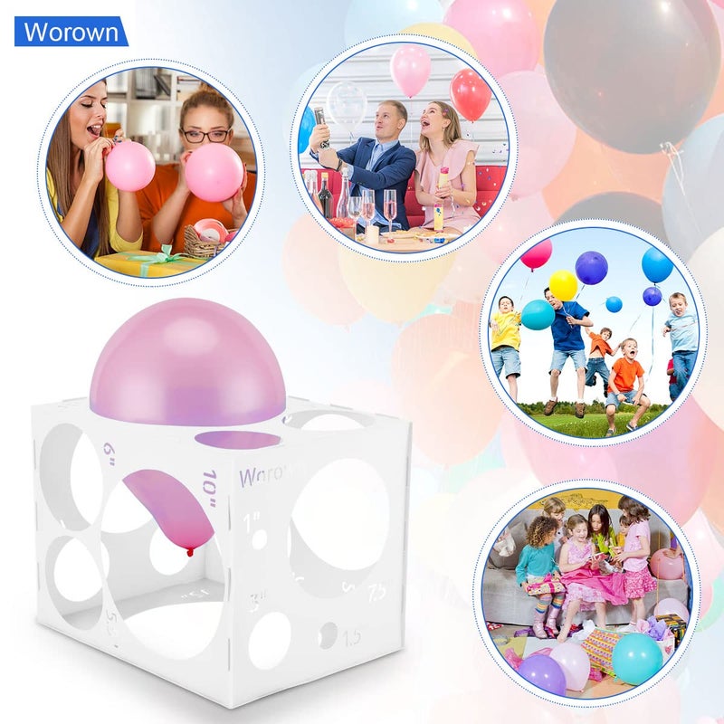 Worown 18 Holes Large Collapsible White Plastic Balloon Sizer Box, 1-12 Inch Balloons Sizer Cube, Balloon's Size Measurement Tools for Party Decorations - Image 5