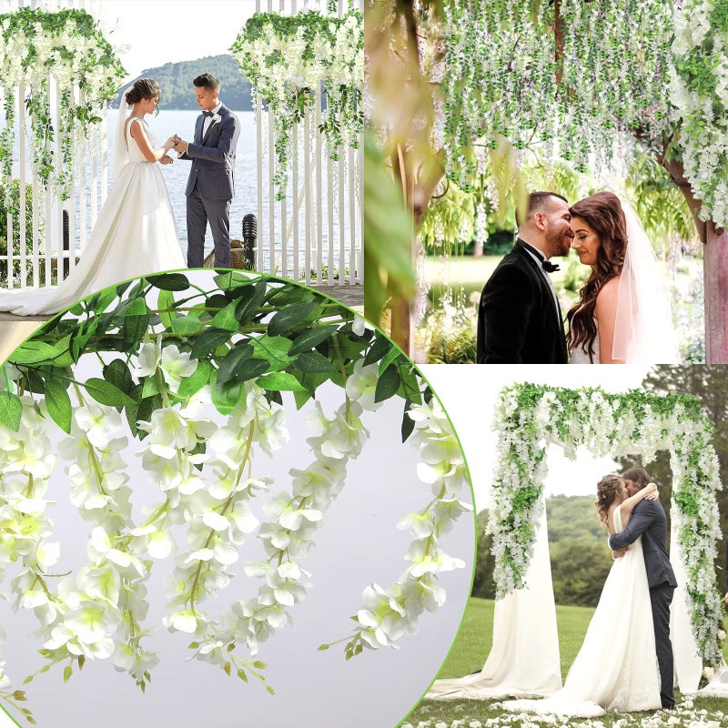 Findosom Wisteria Artificial Flowers Garland, 5Pcs Total 36FT White Wisteria Hanging Flowers, Flower Garland Decorations for Home Garden Outdoor Ceremony Wedding Arch Decoration - Image 4