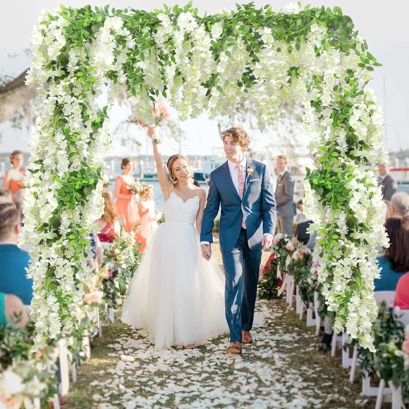 Findosom Wisteria Artificial Flowers Garland, 5Pcs Total 36FT White Wisteria Hanging Flowers, Flower Garland Decorations for Home Garden Outdoor Ceremony Wedding Arch Decoration - Image 2