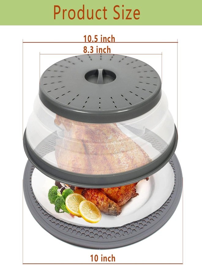 CORYTAO 10.5" Microwave Splatter Cover for Food with 10" Mat, Collapsible & Vented Silicone Splatter Guard Lid with Handle Kitchen Gadget, Grey - Image 2