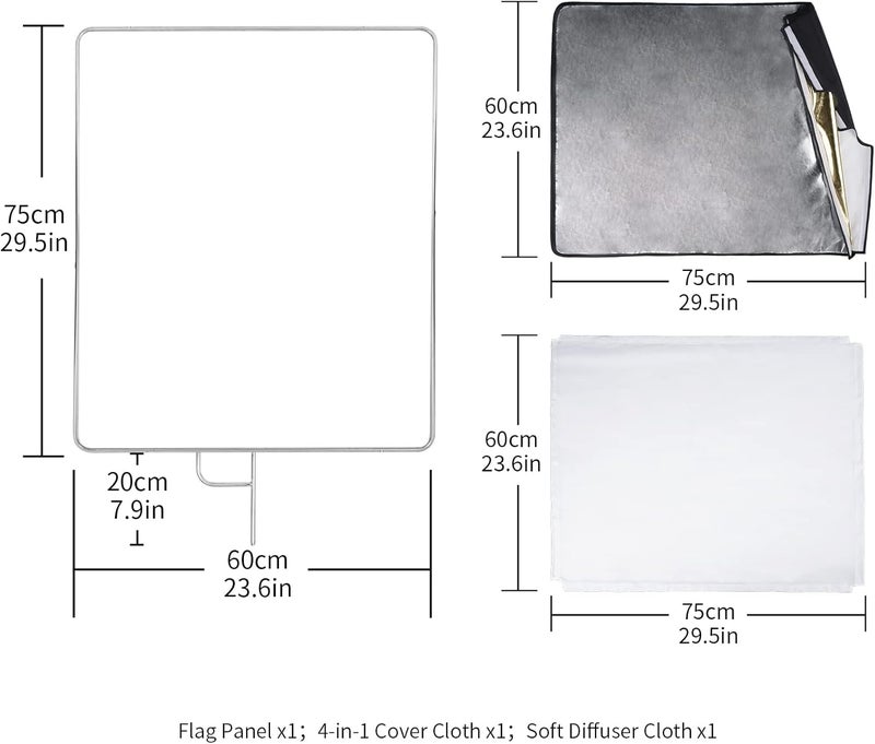 Selens Metal Flag Panel Reflector Set with Gold, Silver, Black, Soft White Cover Cloth and Diffuser, Panel Light Reflctor for Portrait Photography Photo Video Shooting Filming, 24x30in/60x75cm - Image 4