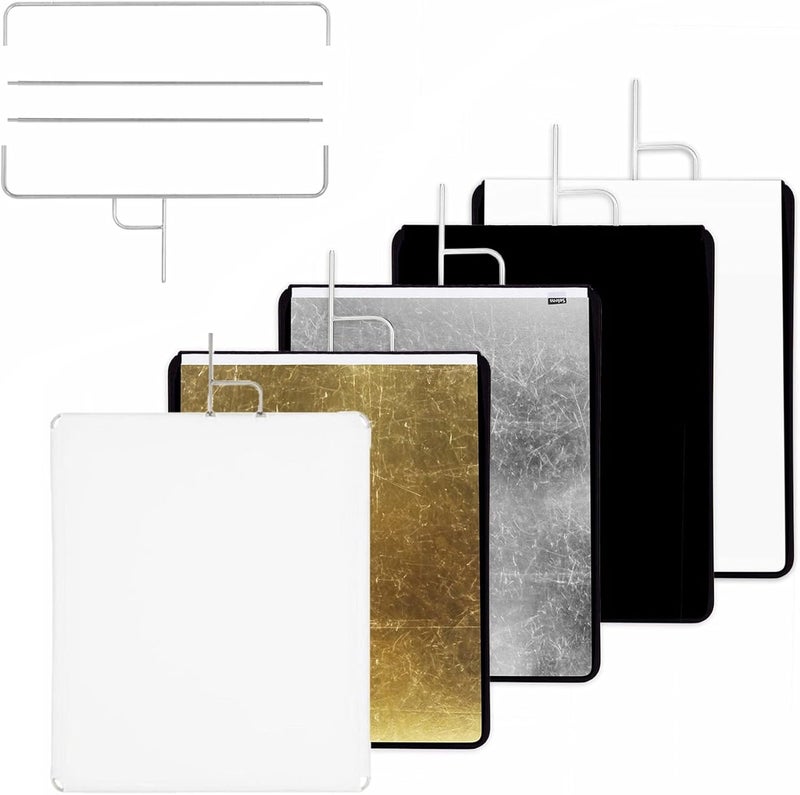 Selens Metal Flag Panel Reflector Set with Gold, Silver, Black, Soft White Cover Cloth and Diffuser, Panel Light Reflctor for Portrait Photography Photo Video Shooting Filming, 24x30in/60x75cm - Image 1