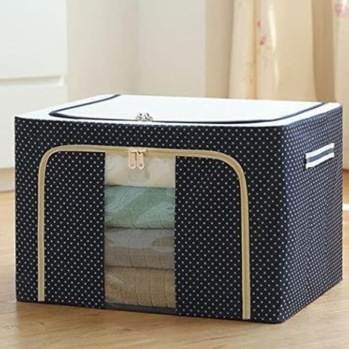 FOLDABLE 66L CLOTH STORAGE BAGS ORGANIZER CONTAINER FOLDABLE METAL FRAME BASKET WITH CLEAR WINDOW CARRY HANDLES STURDY ZIPPER FOR CLOSET BEDDING BAG ALLOY STEELMETAL