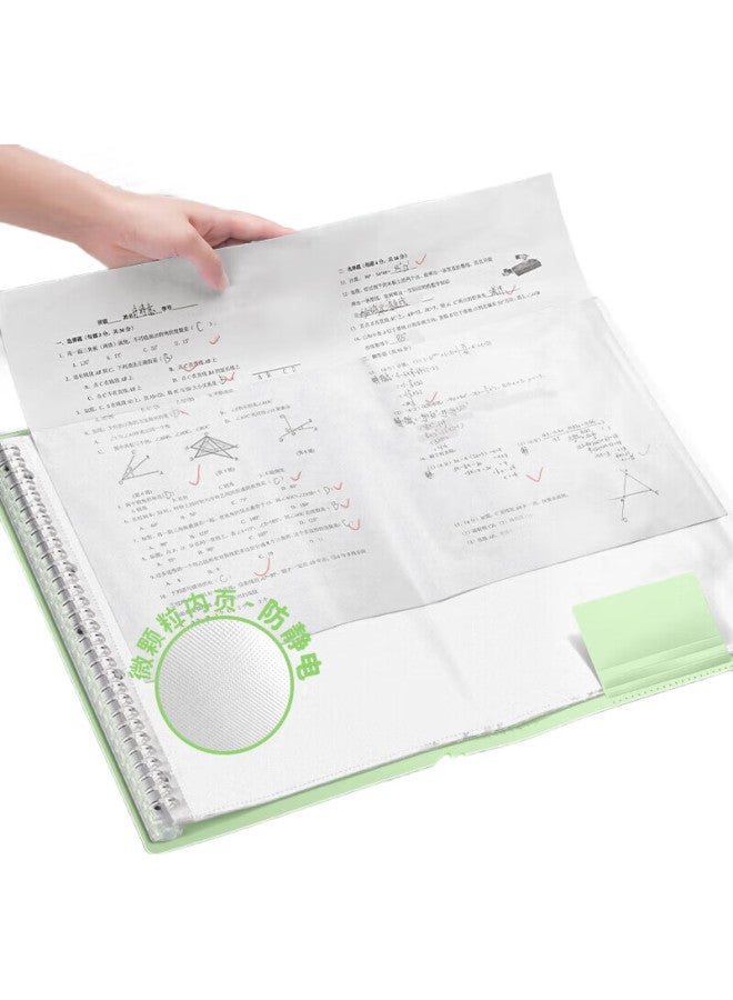 Sunwood 20 Pages 40 Sheets A3 Large Capacity Loose-Leaf Paper Storage Folder, Student Exam Paper Transparent Insert File Folder 3957 Green - Image 3