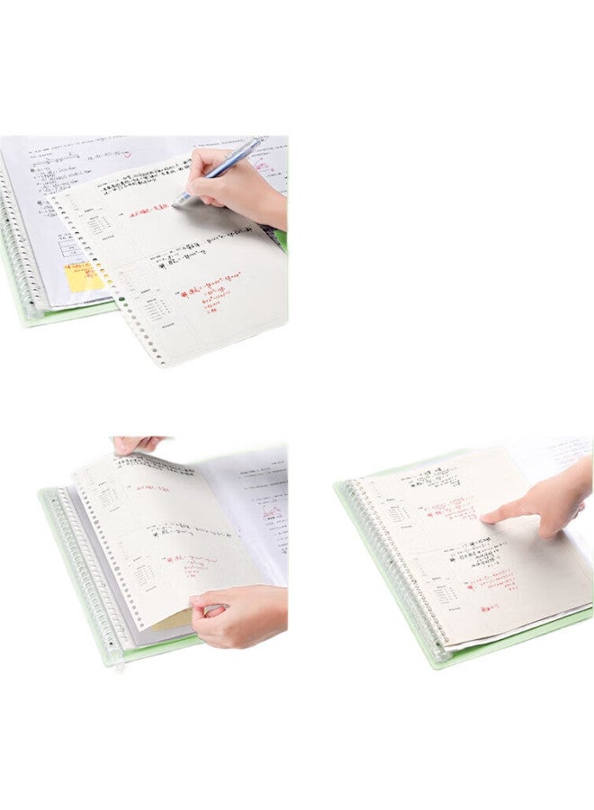Sunwood 20 Pages 40 Sheets A3 Large Capacity Loose-Leaf Paper Storage Folder, Student Exam Paper Transparent Insert File Folder 3957 Green - Image 2