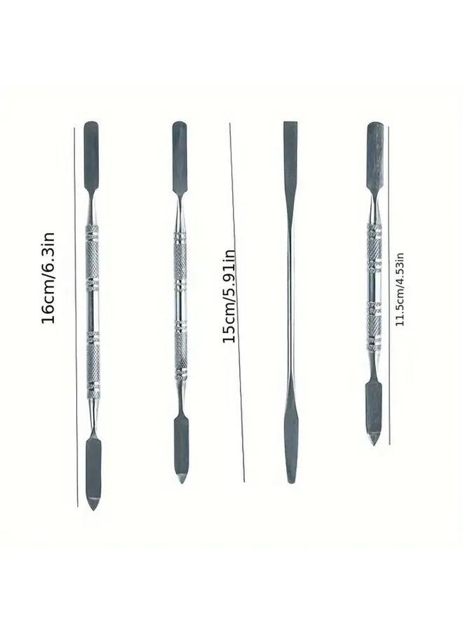 4pcs Silvery Stainless Steel Makeup Spatulas Professional Cosmetic Long Facial Mixing Sticks Fine Workmanship Stylish Durable - Image 4