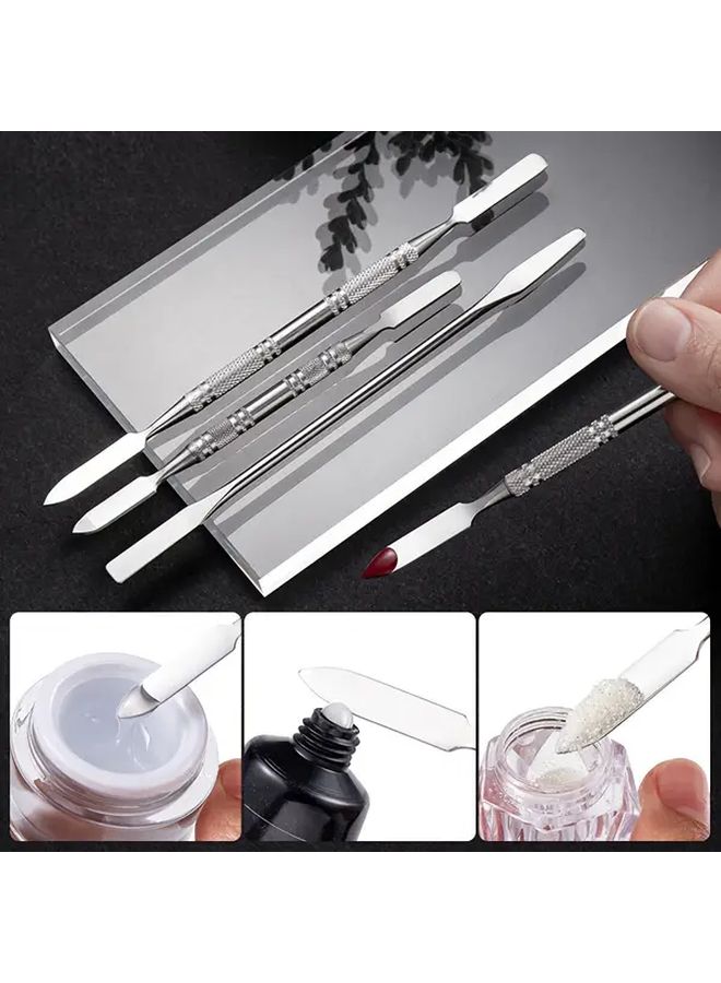 4pcs Silvery Stainless Steel Makeup Spatulas Professional Cosmetic Long Facial Mixing Sticks Fine Workmanship Stylish Durable - Image 3