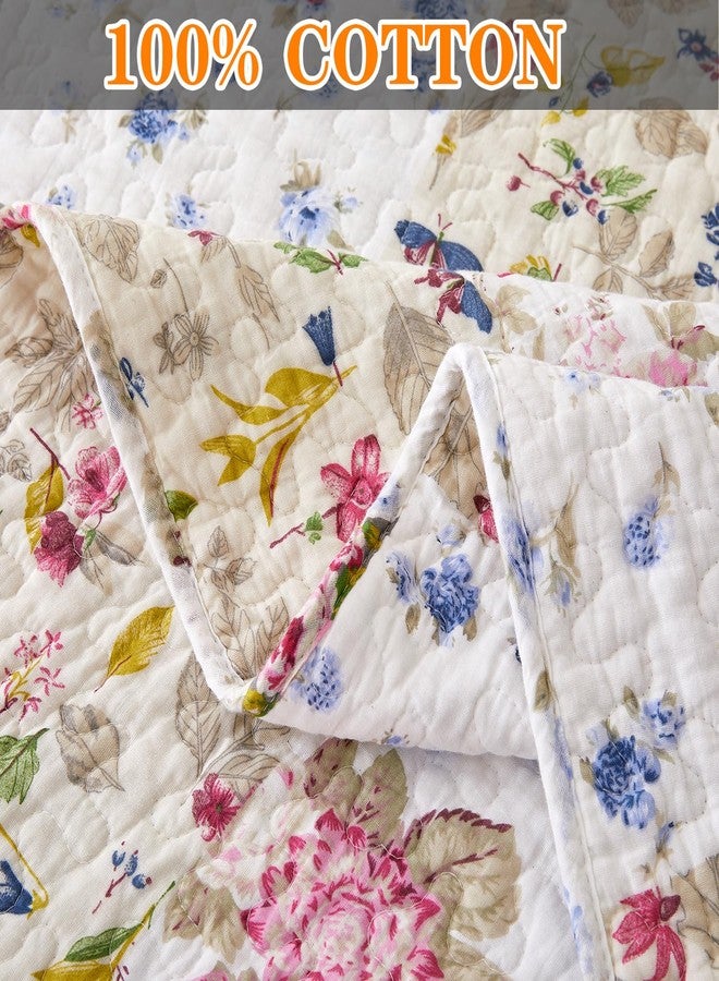 EVENHUG 100% Cotton Patchwork Quilt Queen Size Set Lightweight Floral Queen Quilts Bedding Set Bedspread Coverlet Reversible Bed Cover with Pillow Shams for All Seasons 3 Pieces (92"X96") - Image 4