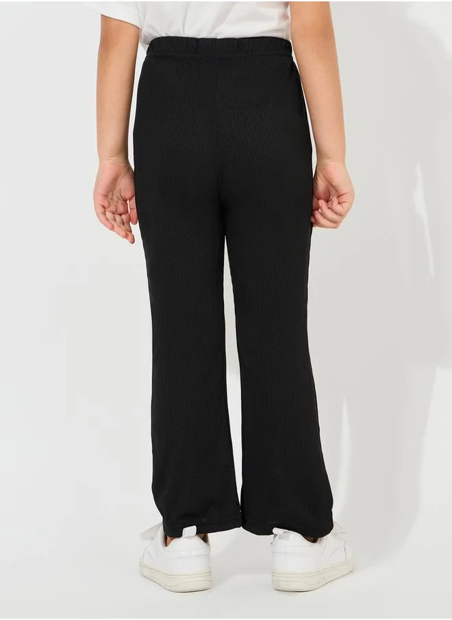 ستايلي Solid Ribbed Flare Hem Pants