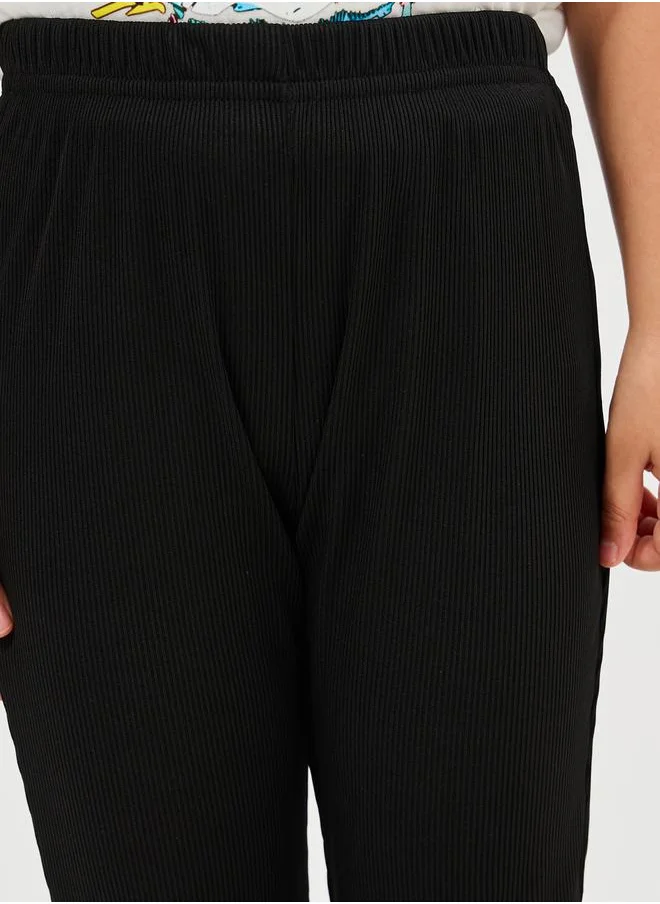 ستايلي Solid Ribbed Flare Hem Pants